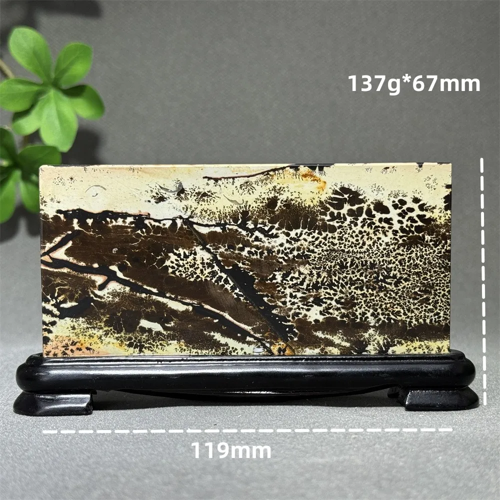 Natural Gem Landscape Picture Slate Home Feng Shui Ornaments Energy Spiritual Healing Reiki Meditation+Base