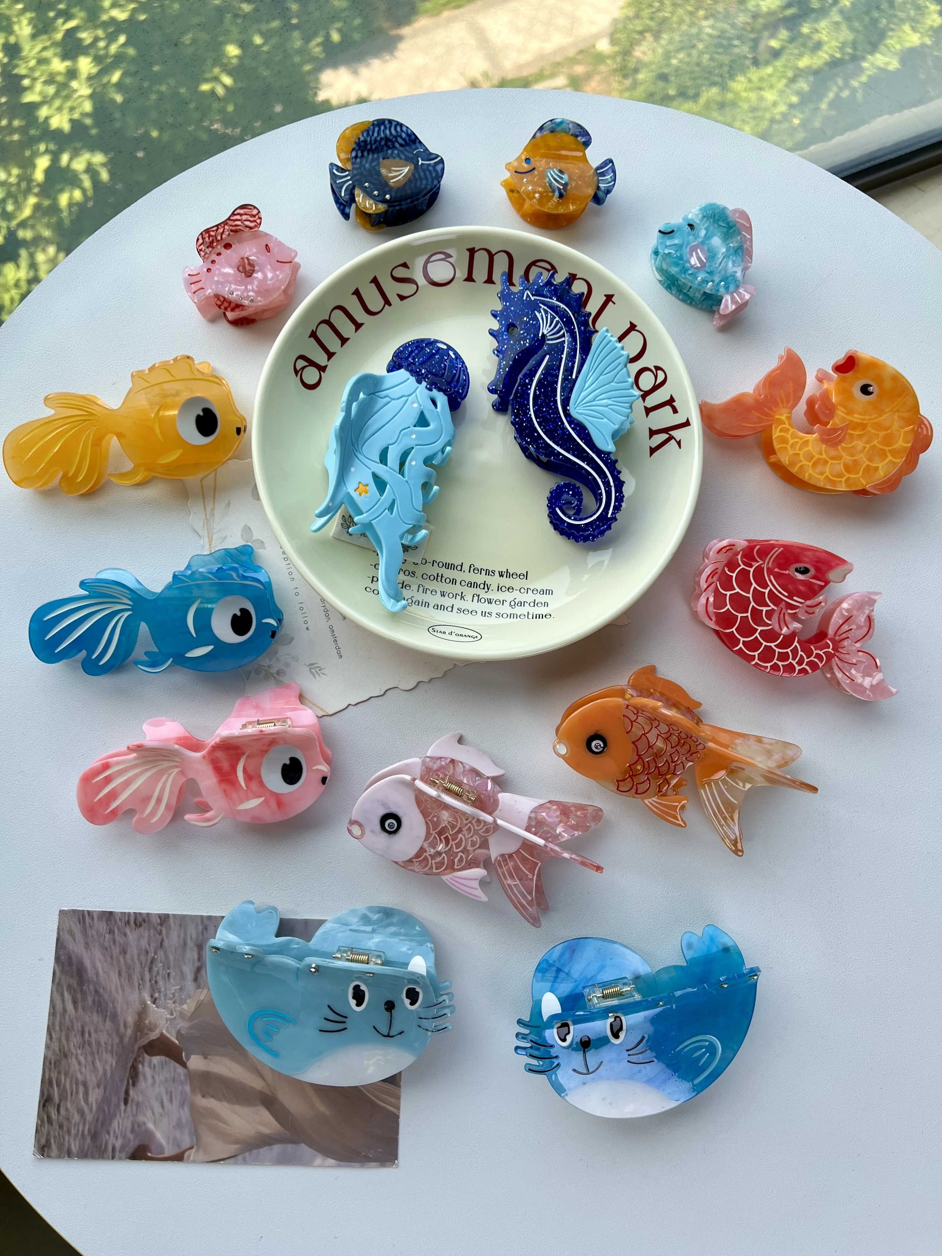 

Marine-life Claw Hair Clips. Unique, laid-back summer family style. Hand-crafted from premium acetate—durable, gentle, and fashi