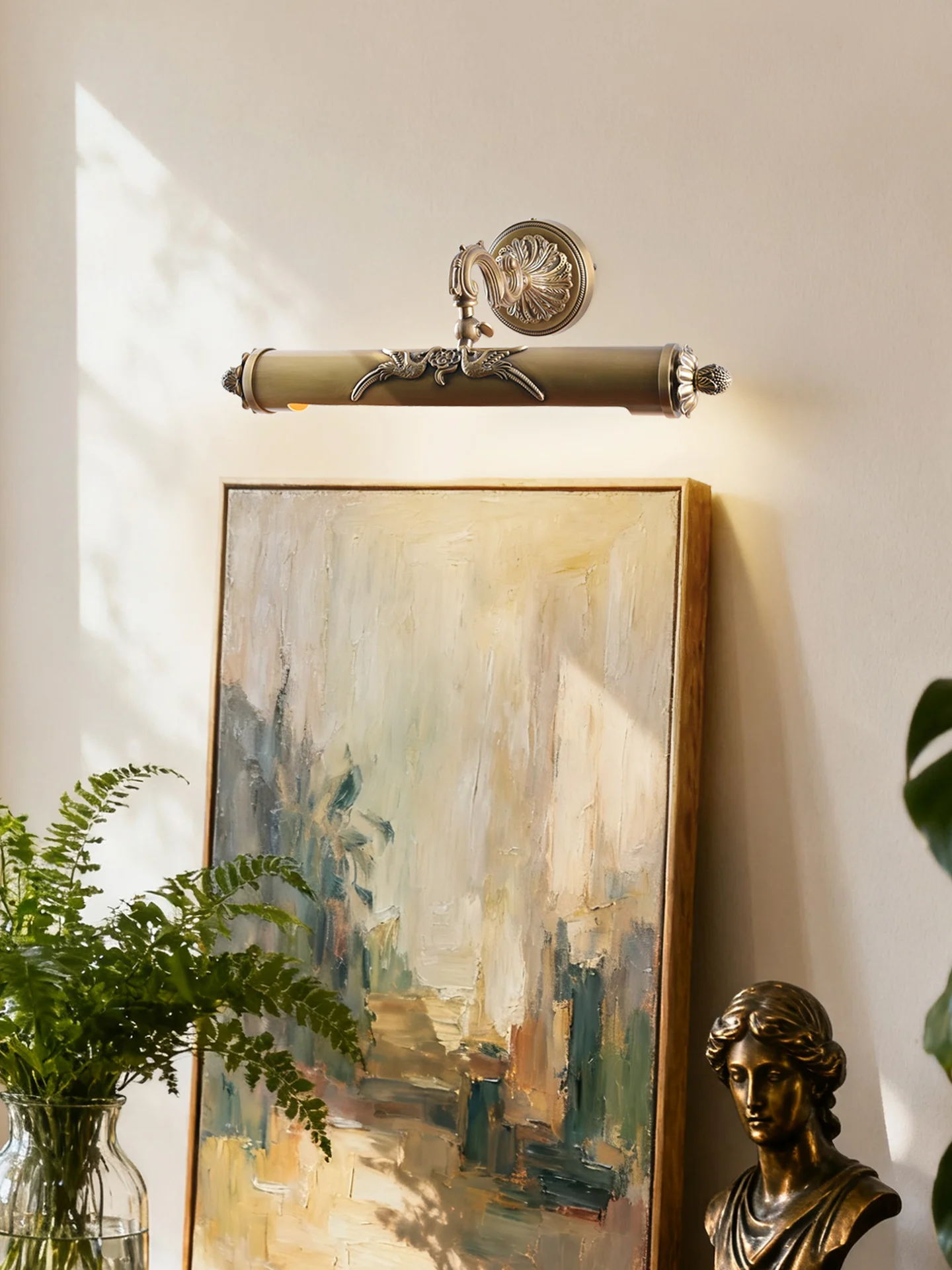 Lampa łazienkowa w stylu europejskim z mosiądzu, mosiężna lampa do obrazów, dekoracyjna lampa ścienna do salonu, lampa do obrazów do sypialni