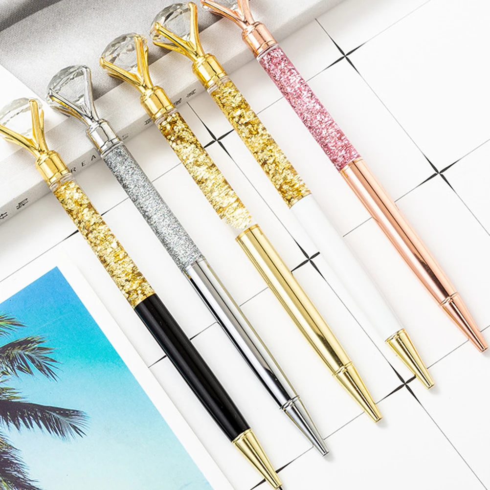 

2Pcs Ball Point Pen Metal Pen Glass Crystal Sparkling Diamond Roller Ball Pens for School Office(Black)