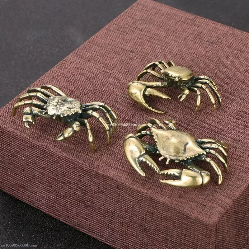 Pure Brass Crab Figurines Animal Statue Miniatures Copper Ornaments Home Office Desk Decoration Crafts Home Decor Nordic 1pcs