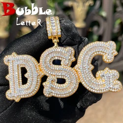 Bubble Letter Personalized Baguette Pendant Micro Paved CZ Iced Out Charms Customized Name Necklace Fashion Hip Hop Jewelry