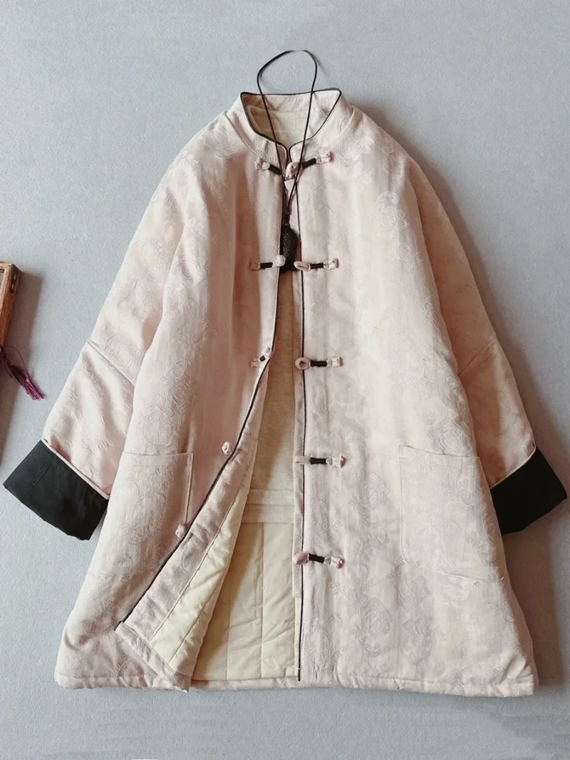 Winter Women's Clothing New Chinese Style Buttoned Cotton Jacket with European and American Style Thick Medium To Long Cotton