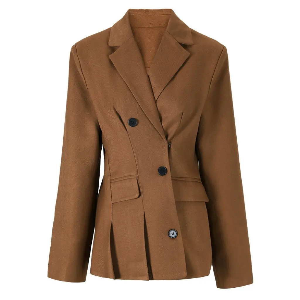 

Autumn Winter Double-Breasted Design Slim Fit Commuter Suit Top for Women High-Grade French Style Irregular Placket