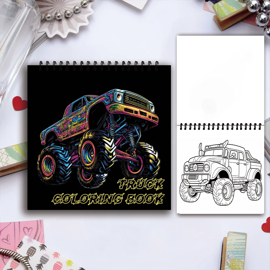 Coloring Book - 7.87 x 7.87 inches 32 pages Truck Coloring Book - Ideal gift for family or friends