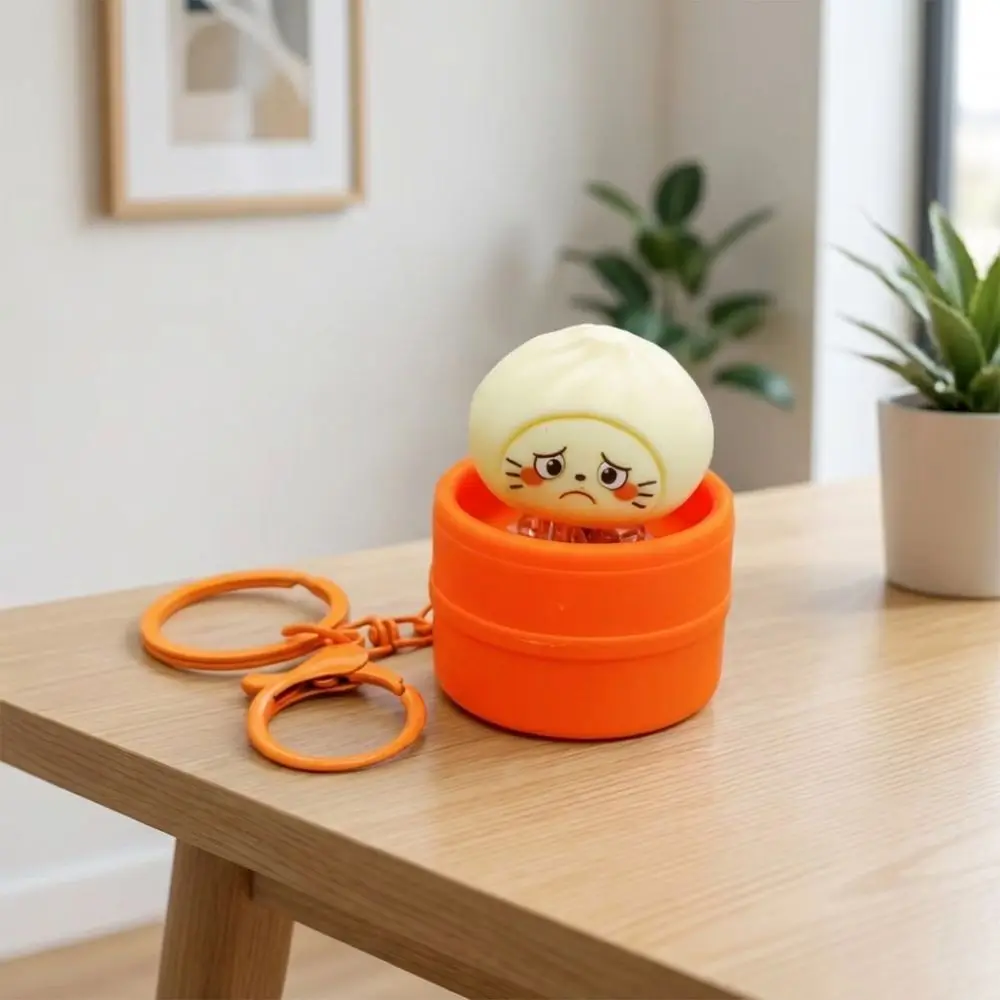 Realistic Glowing Steamer Baozi Fidget Keychain Slow Rebound Simulation Steamer Bun Clicker Stress Charm Plastic Press Activated