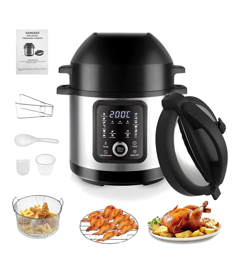 Precio bajo, aparato de cocina de acero inoxidable, olla con revestimiento cerámico controlado por ordenador, olla a presión eléctrica de 6 litros, freidora de aire