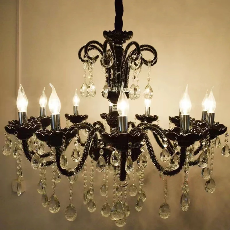 Black Wrought Iron Chandeliers Stairs Deco Contemporary Modern Chandelier Indoor Lamp Led Circle Lighting Vintage Fixture F9659#