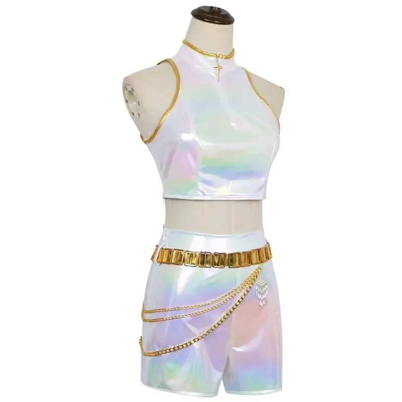 qa156Girl Kpop Demon Hunters Rumi Cosplay Costume Top Shorts for Adult 4-12 Years Old Girls Roleplay Halloween Carnival Disguise