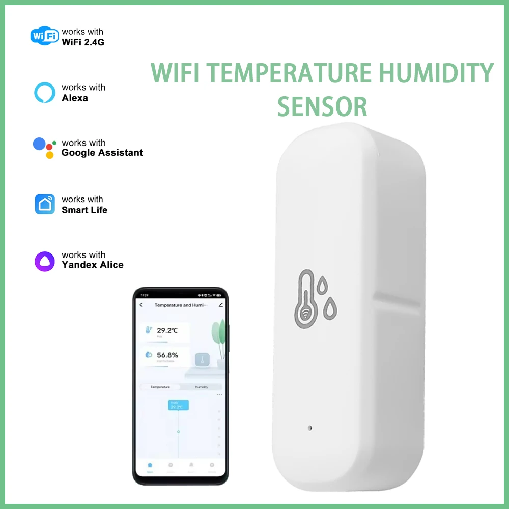 Tuya WiFi Temperature And Humidity Sensor Room Thermometer Detection Smart Home Device work With  Smart Life And Alexa Google