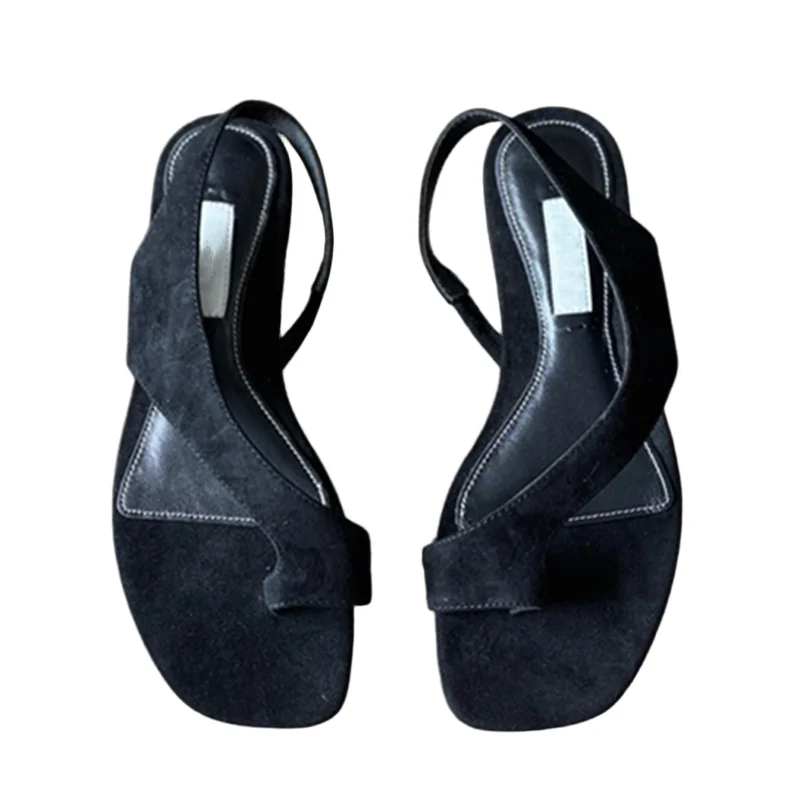 

Withered French Fashion Ladies Color Matching Flat Sandals Minimalist Genuine Leather Lazy Casual Roman Sandals For Women