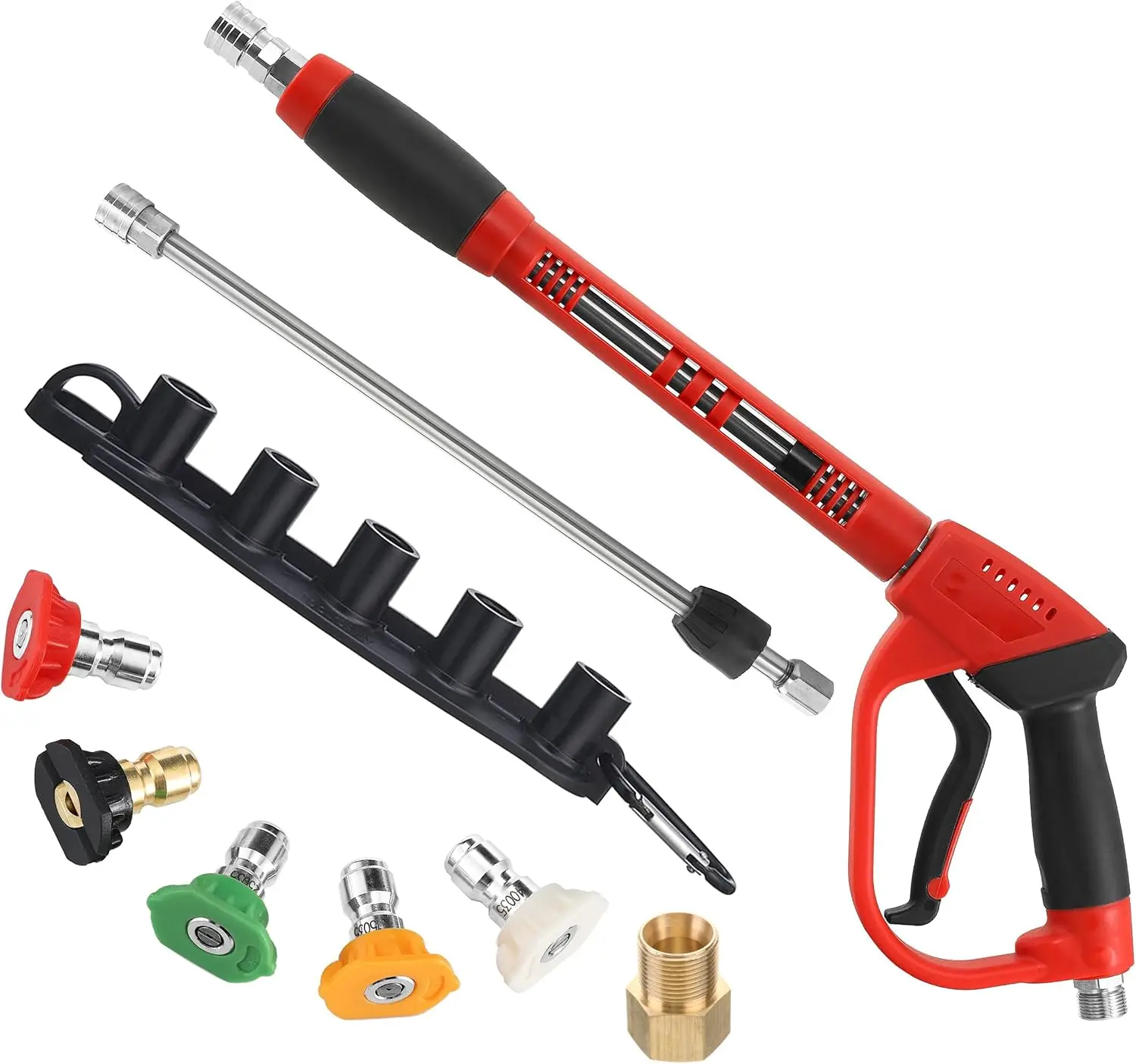 

Deluxe Pressure Washer Gun, with Replacement Wand Extension, 5 Nozzle Tips, M22 Fitting, 40 Inch, 5000 PSI