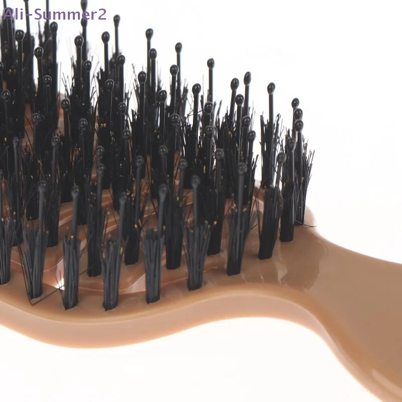 {Summer2} Mini Boar Bristle Detangling Hairbrush Scalp Massage Comb Hollow Out Wet Curly Hair Comb Barber Hairdressing Tool