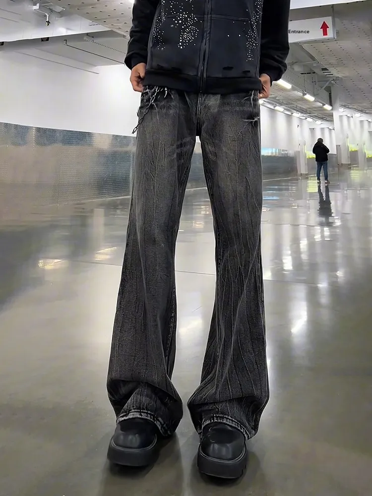 

Bla Lightning Pattern Bell Bot Jeans Men's Spring Autumn American High Street Vibe Slimming Leg Lengthening Straight Leg...