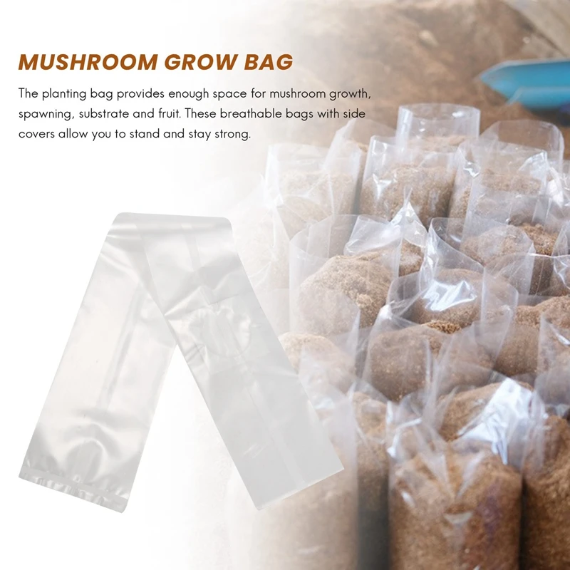 B62B-100Pcs Mushroom Growing Bag Spawn Bags Thick 6 Mil Bags 5.9Inchx13.8Inch 0.2 Micrometre Filter Breathable Autoclavable