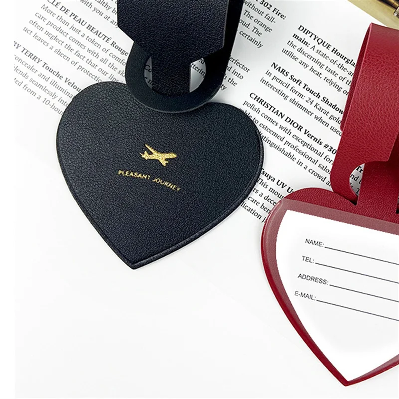 Etichetta per bagagli da viaggio a forma di cuore in pelle PU etichetta per valigia solida etichetta per imbarco bagagli accessori da viaggio borse