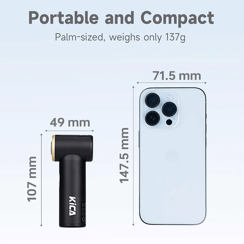 Kica JetFan mini Portable Cooling Fan, Pocket Size Handheld Air Blower, Rechargeable Fan with 13H Battery, Compact Metal Body