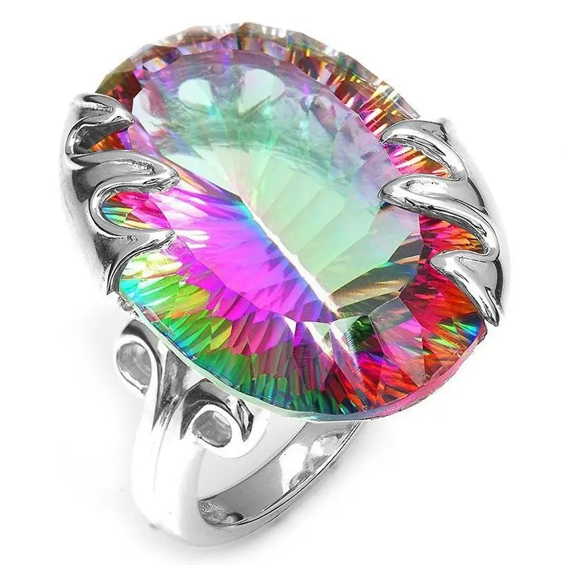S925 Silver Ring Hot Sale Colorful Rainbow Egg Shape Ring Fine Jewelry Gift For Women Daily Wear Party Dating Occasion Accessory