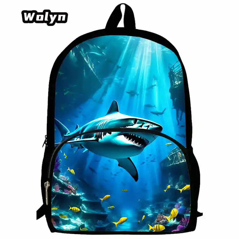 Mochila Tubarão Padrão Mochila para Crianças, mochilas escolares para meninos e meninas, duráveis e leves, bolsas de estudante, Grade1-3