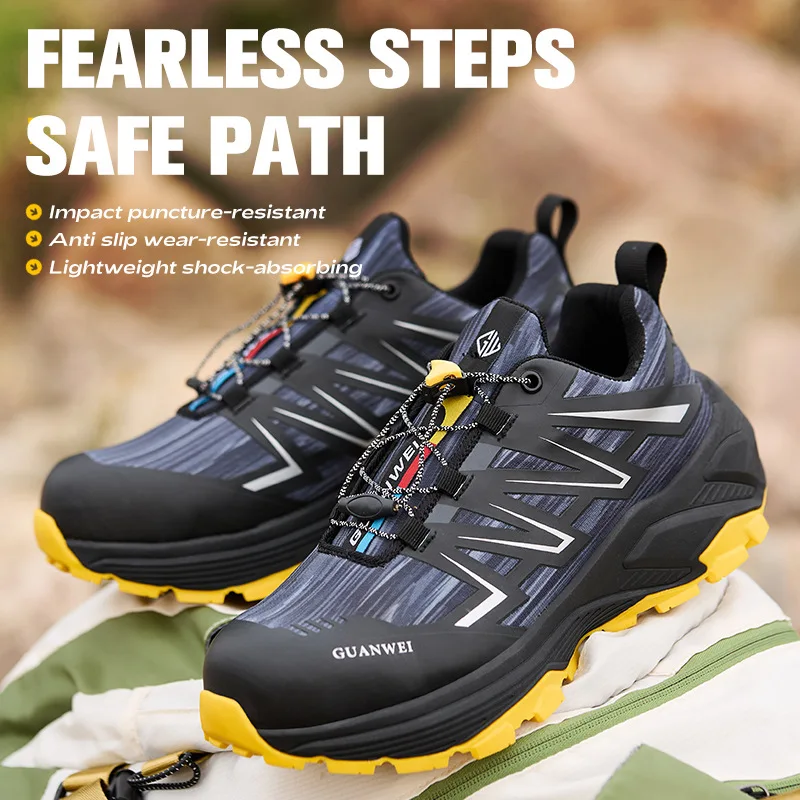 New Steel Toe Safety Work Shoes Anti Smash Puncture Proof Protective Footwear with Pull Adjustment Lace Up System