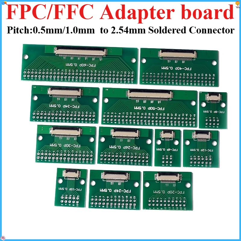 2Pcs FPC/FFC Adapter Board 0.5/1.0mm to 2.54mm Soldered Connector 4/5/6/8/10/12/14/16/20/26/3040/45/50/60 Pin