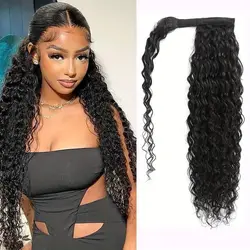 Deep Wave Ponytail Human Hair Extension 65g/100g/145g Magic Wrap Around Clip In Ponytail Natural Black Remy Indian Wavy Hair