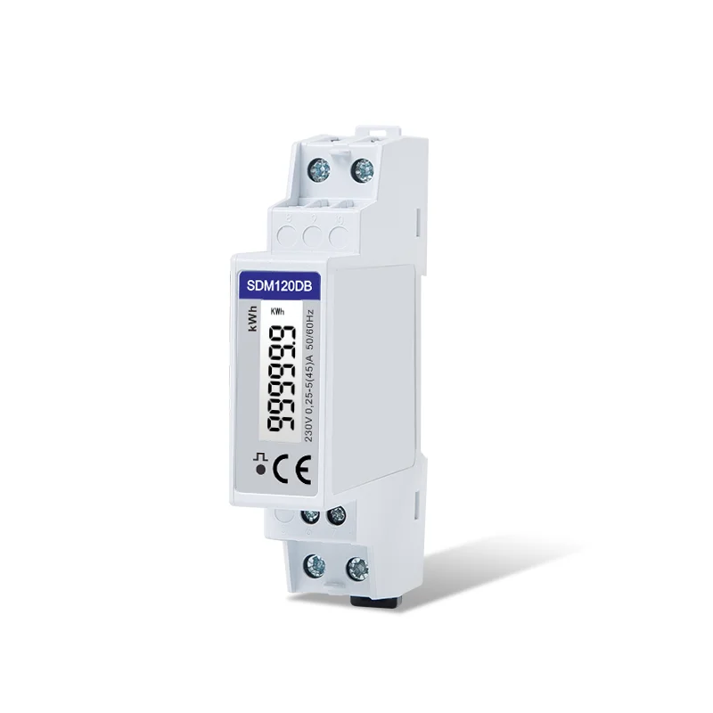 SDM120DB  non-MID  , 5(45)A, 220/230V, Single Phase DIN Rail Energy Meter, Pulse Output, Standard 17.5mm, White Backlight