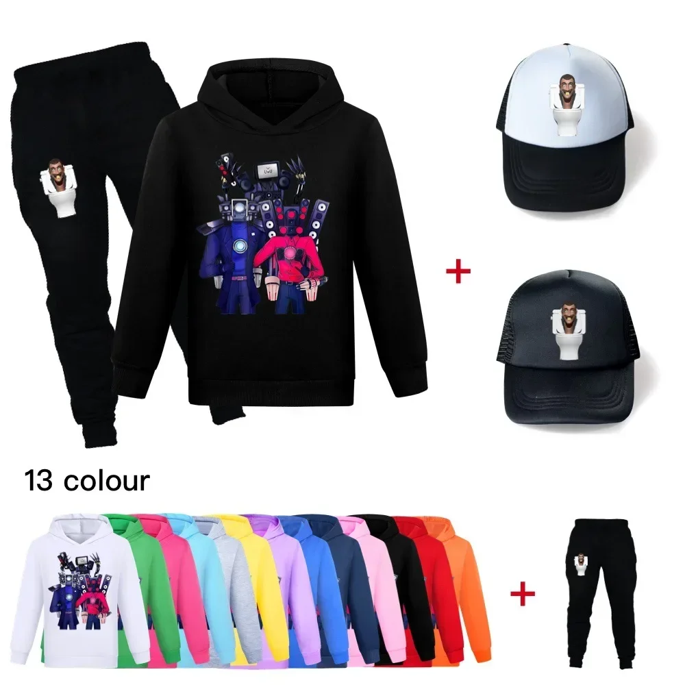 

Skibidi Toilet Kids Clothing Set Tops+Pants+Hat Children Clothes Sets Cartoon Girls Outfits Teenagers Boys Hoodies Sports Suit