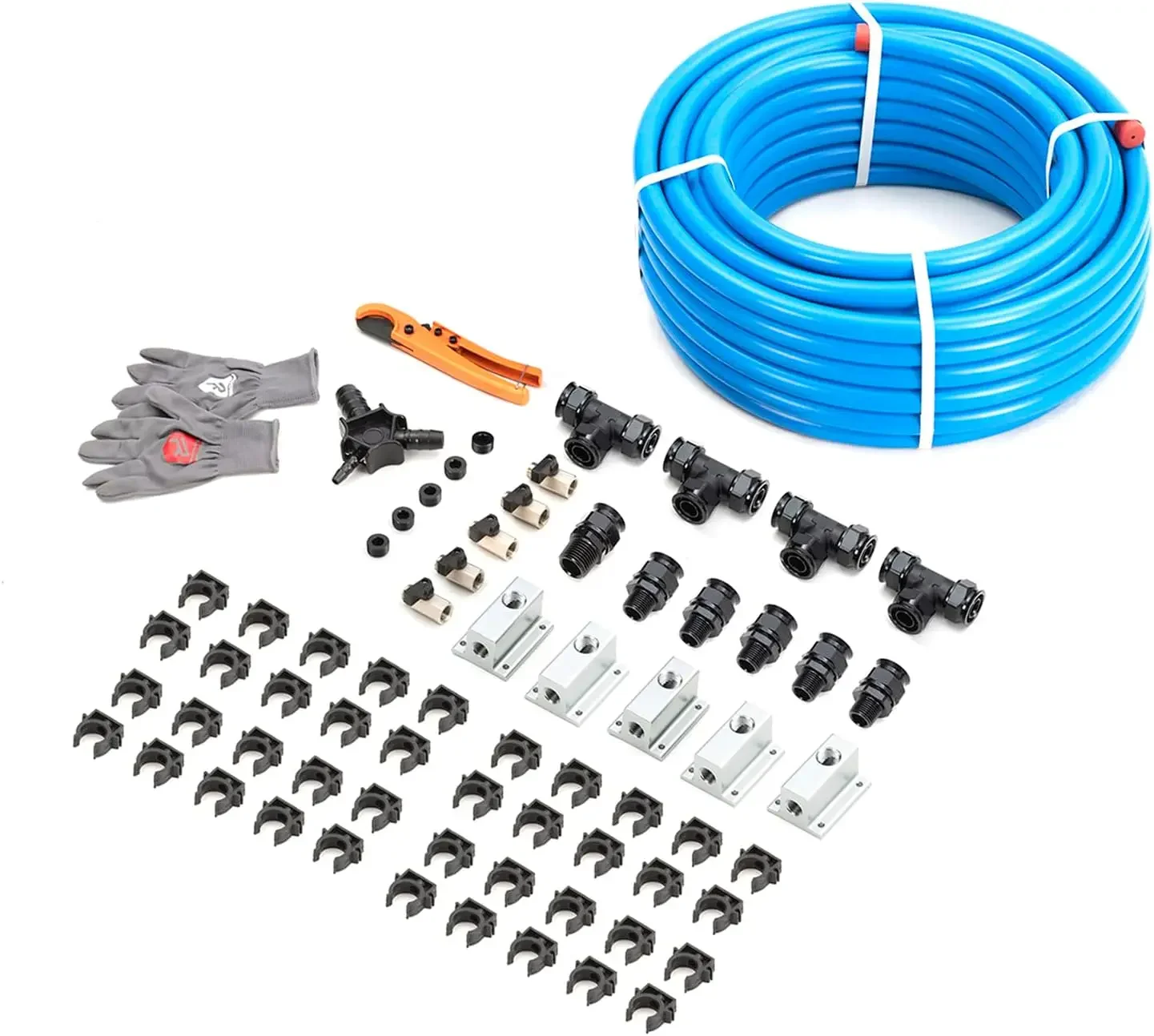 

Air Compressor Accessories Kit 3/4" x 200ft 5-Ways Out HDPE Aluminum Piping System with Outlet Blocks, Tees, Pipe Csor Hose