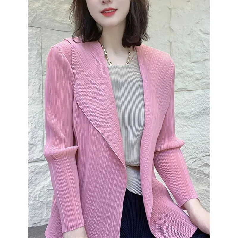 Coreano senhora moda manga longa terno outwear 2025 femme novos plissados por favor blazer casaco superior outono feminino jaqueta de lazer avançado