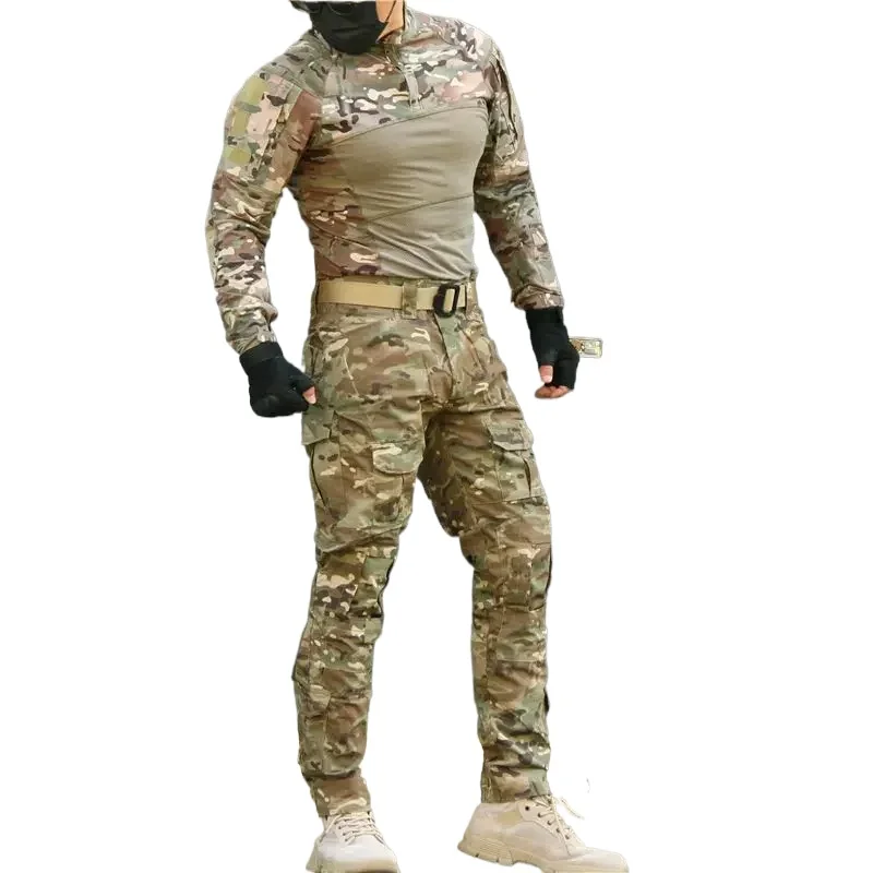 Tactical Suits Combat Shirts Uniform Swat Tshirt Outfit Tatico Tops Airsoft Multicam Camo Hunting Pants Gift belt and knee pads