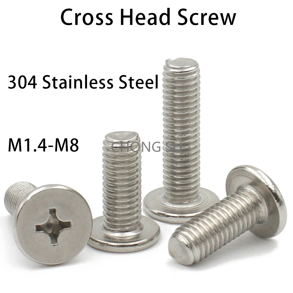 

5-20pcs 304 Stainless Steel M1.4 M1.6 M2 M2.5 M3 M4 M5 M6 M8 CM Cross Phillips Ultra Thin Super Low Flat Head Screw Bolt