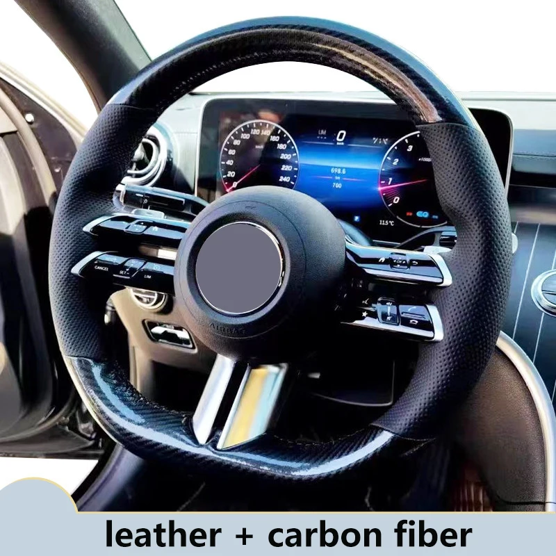 Hand Sewing Leather Car Steering Wheel Cover for Mercedes benz AMG GT A35 A45 A45S C43 CLS53 E53 E63 EQE 43 53 SL43 SL55 SL63