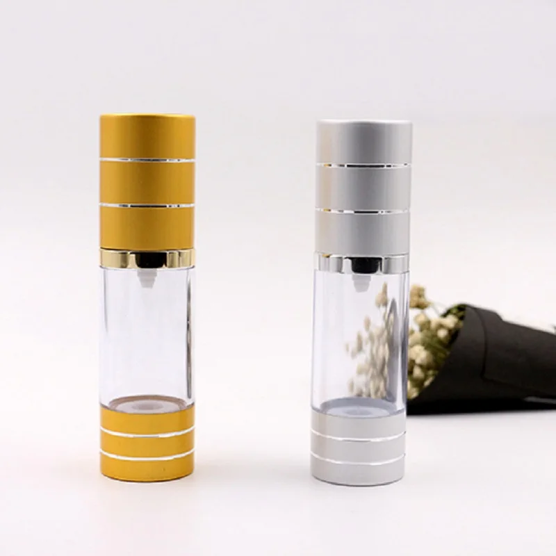 

15ML gold airless bottle for lotion emulsion serum liquid foundation recovery complex whitening essence skin care packing