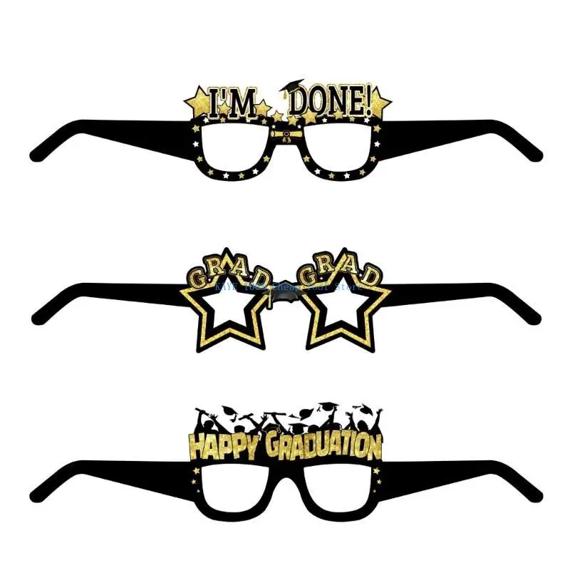 

G6KA Pack Of 6 Black And Gold Graduation Glasses 2025 Glittering Eyeglasses For Photo Booth Props And Party