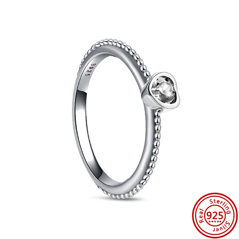 Women's 925 Sterling Silver Simple Stackable Zircon Ring