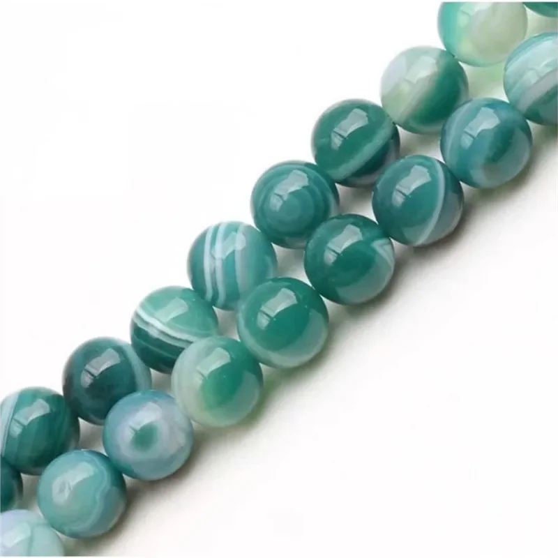 15inch Natural Green Stripe  Agate Spacer Beads Round Loose Bead DIY Crafts Jewelry Making Supplies