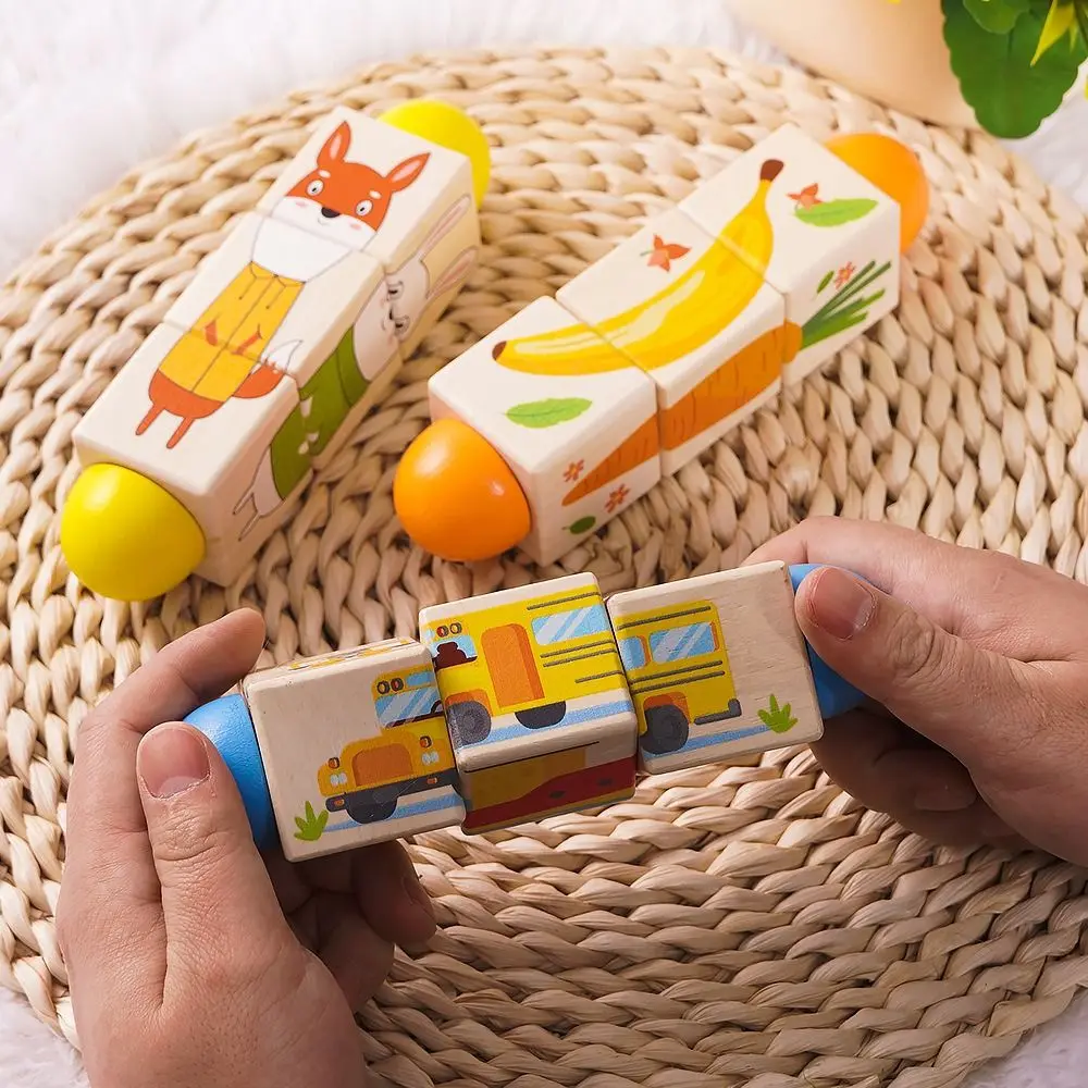 Gioco di corrispondenza Puzzle rotante in legno 3D Educazione precoce Puzzle in legno di colore Puzzle in legno unisex con presa in legno Giocattoli per bambini