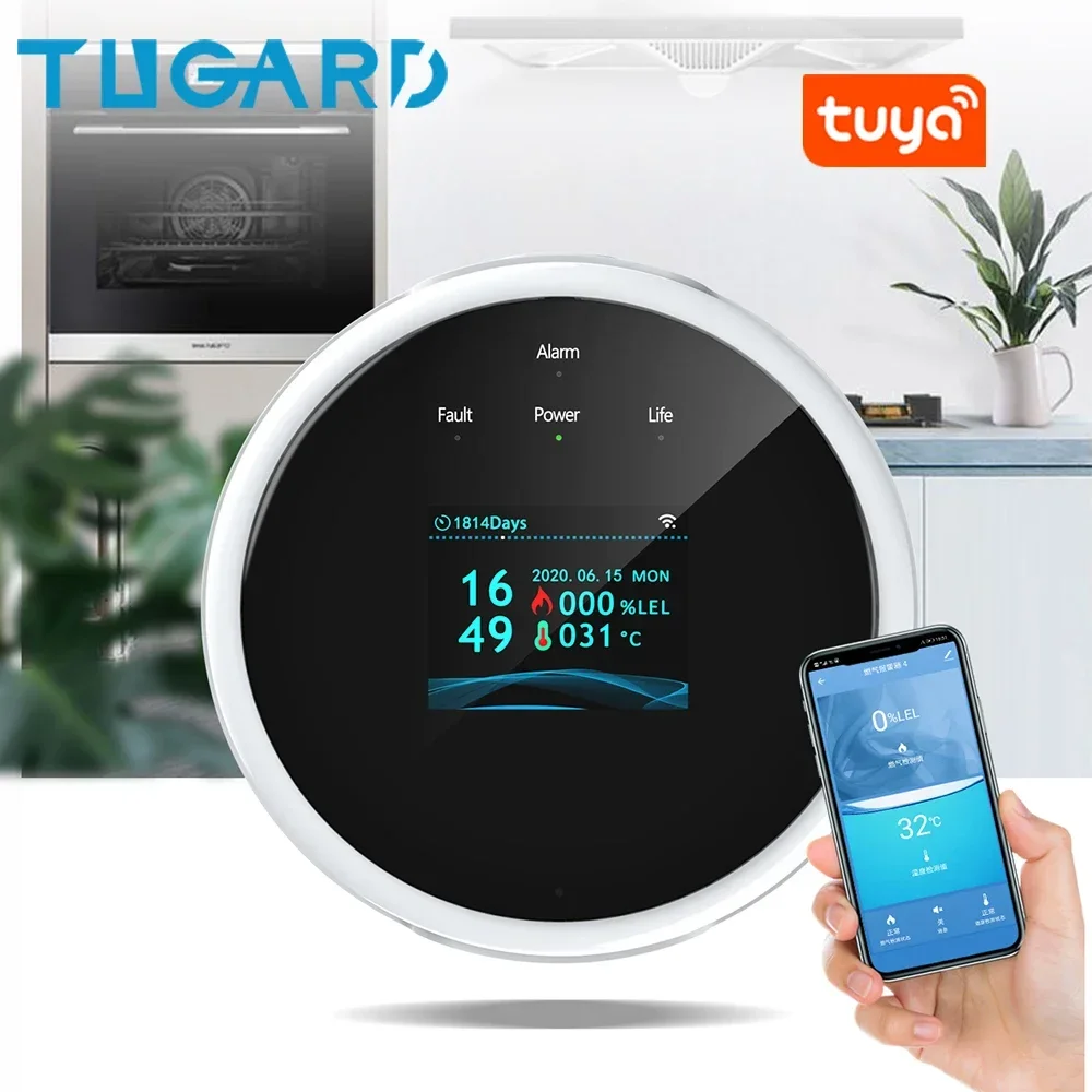 

Tuya Wifi Leak With Temperature Function Combustible Gas Detectors Support Home Smart Life Natural Gas Alarm Sensor LCD Display