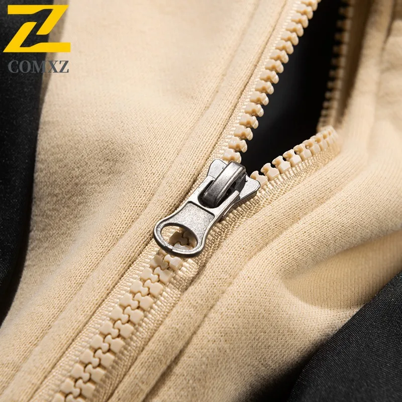 COMXZ 2025 Winter Fashion Loose Fit Color Block High Neck Hooded Cotton Jacket Windproof Warm Unisex Couple tactics windbreaker