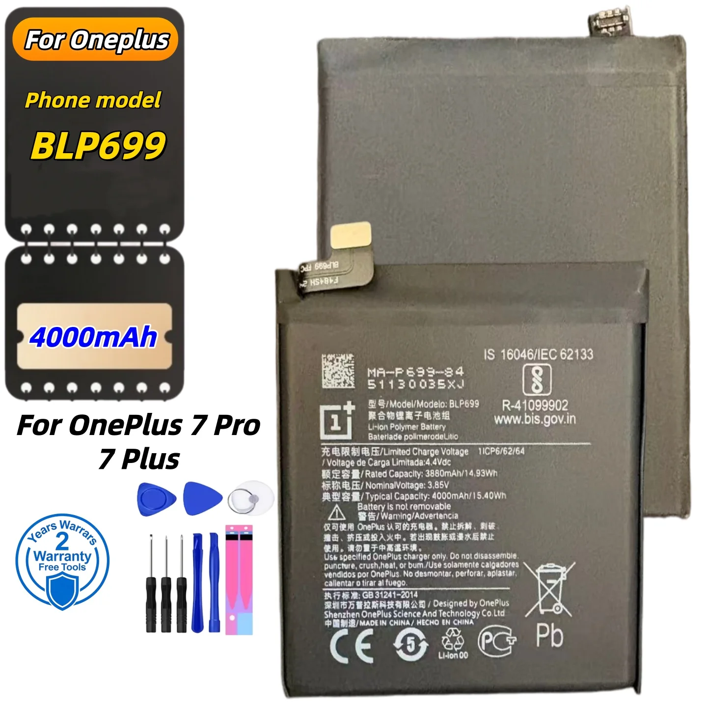 

BLP699 4000mAh Battery For OnePlus 7 Pro / 7 Plus For OnePlus 7Pro 7Plus Mobile Phone Battery +Free tools