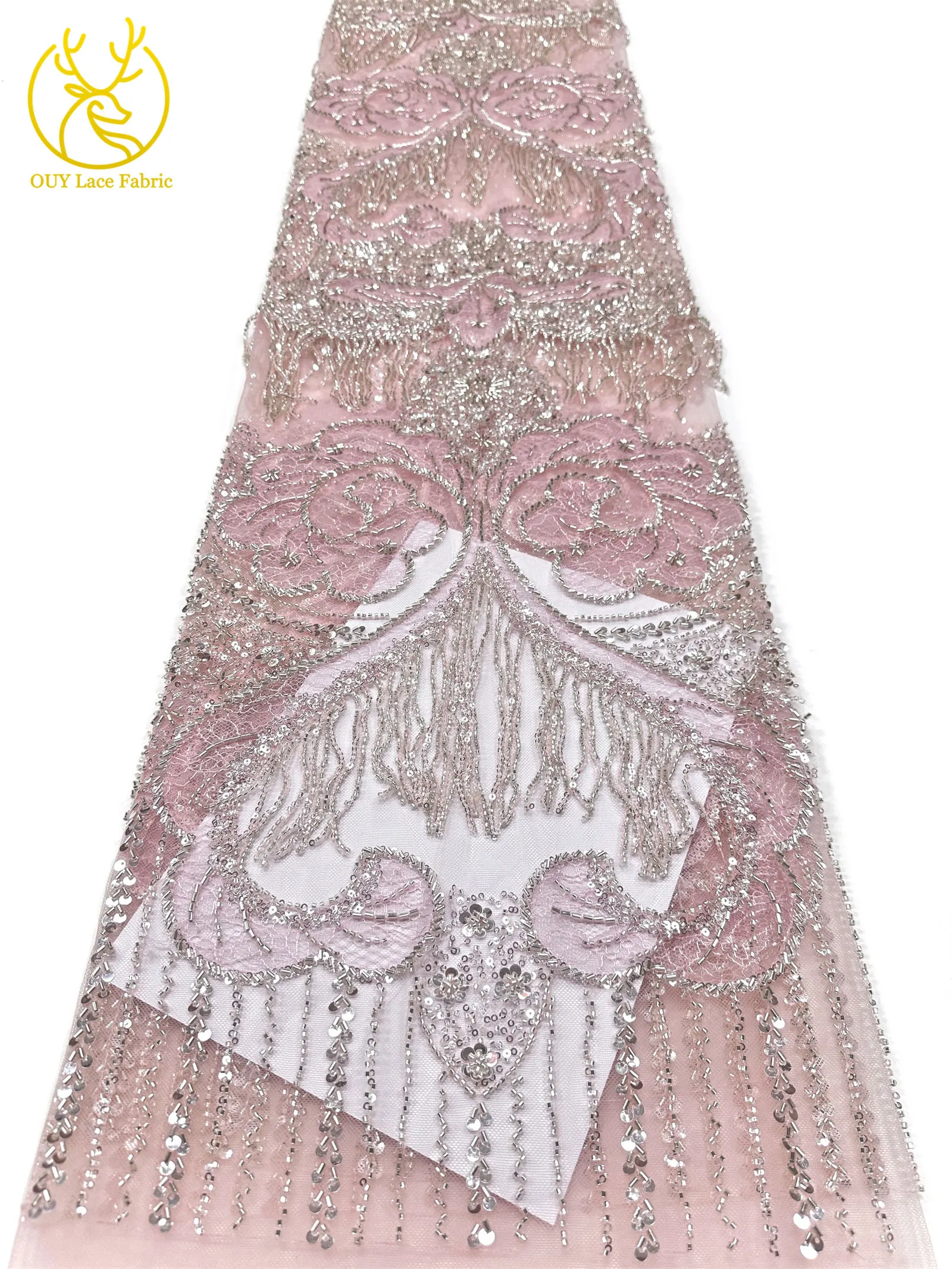 Goldene französische 3D-Laser-Quasten-Perlen-Spitze, luxuriöser afrikanischer Pailletten-Spitzenstoff, nigerianischer Mesh-Spitzenstoff für Damen-Hochzeiten – Detail 14