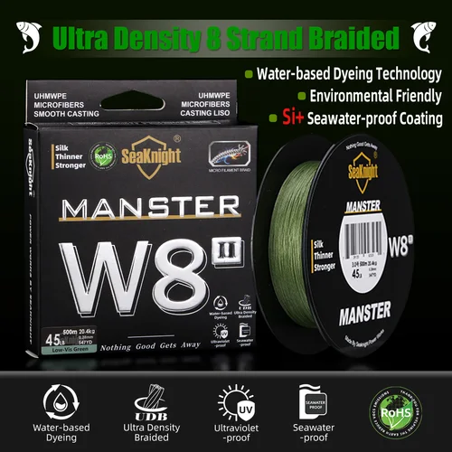 SeaKnight-sedal de pesca serie W8 II, 8 tejidos, 500m, 300m, 150m, línea de PE trenzada fuerte mejorada para pesca en agua de mar, 15-100LBs