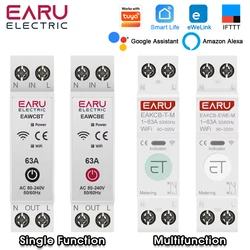 Tuya eWeLink WiFi Smart Circuit Breaker MCB 1P+N 63A Time Relay Switch Energy Meter kWh Voltage Current Protector Remote Control