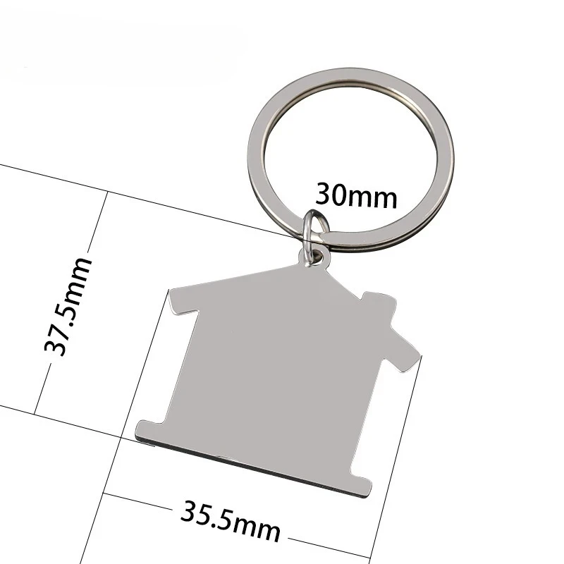 Individueller Haus-Schlüsselanhänger aus Edelstahl mit Laser-Gravur von Name, Logo, Telefonnummer, Zimmernummer, Metall-Schlüsselring, Geschenk für Hochzeitstag – Detail 5