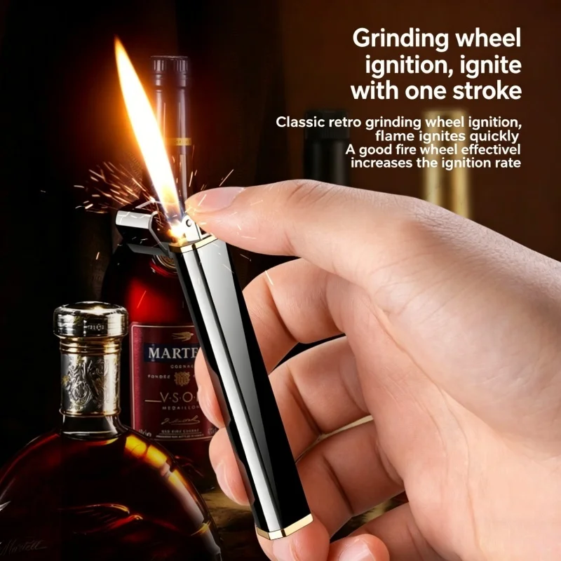 Slim Compact long grinding wheel lighter Portable unique metalLighter Gender-Neutral Style smoking accessories gift Refillable
