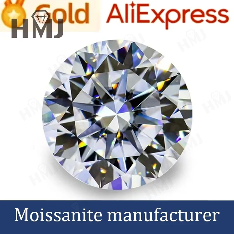 HMJ 0,1-13 Karat Moissanit-Stein, runde Form, Farbe D, Reinheit VVS1, Brillantschliff, Diamanttester-geprüft, mit GRA-Zertifikat, Perlen – Detail 3