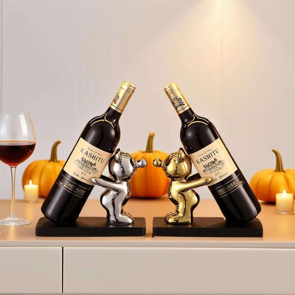 

Декоративная подставка для бутылок вина, дизайн золотой и серебряной фигурки, органайзер для столешницы и стойки (кроме бутылки вина)