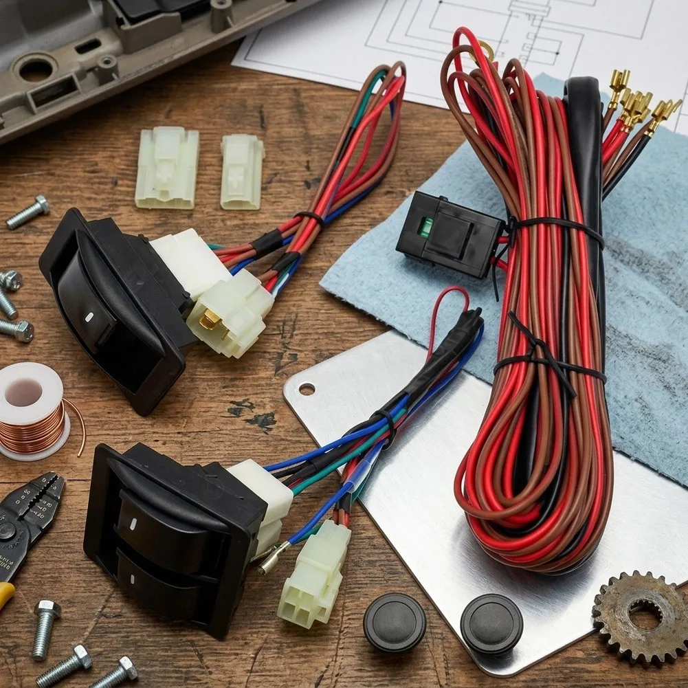 Power Window Switch Kit for For two-Door Vehicles Featuring 12V 24V Operation and Complete Wiring and Bracket Set