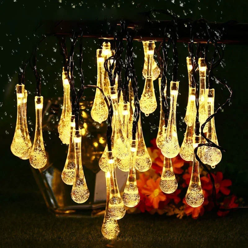 Water Droplets Solar String Lights 9.5M 50LED Waterproof Outdoor Garland Lamp for Christmas Wedding Party Garden Decoration